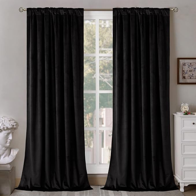 BGment 80 Inch Blackout Curtains, Black Velvet Curtains for Living Room | Luxury, Super Soft, Thermal Insulated, Elegant, Privacy Drapes for Bedroom, Back Tab Rod Pocket, 2 Panels, 52 x 80 Inch
