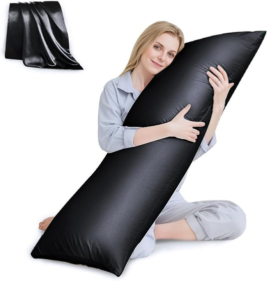 Body Pillow with Satin Pillowcase, Body Pillow for Adults, Removable Cover, Black (20"x54") | 20"x54", Removable Cover, OEKO-TEX Certified Down Alternative Filling,Washing Machine