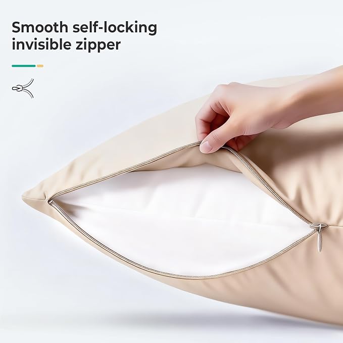 Cooling Curved King Pillow Case for Sider Sleeper Breathable Cool Silky Soft Pillow Cover with Zipper for Hot Sleepers,Hair and Skin Friendly,Taupe,1 Pack,20x36IN