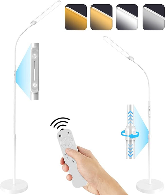 NXONE Led Floor Lamp,Modern Reading Adjustable Standing Height 4 Colors and Stepless Brightness Work Lamp for Living Room Bedroom Reading, White | Adjustable Height, Flexible Gooseneck, Stepless Dimming & 4 Color Temperatures, Remote & Touch Control, R...