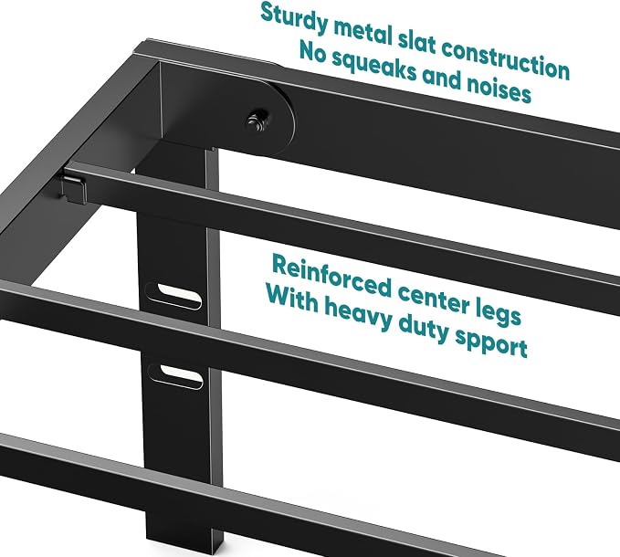 OLIXIS Twin Metal Platform Bed Frame - 14in High Heavy Duty Mattress Foundation with Storage Space, No Box Spring Needed, Sturdy Steel Slat Support, Easy Assembly, Black