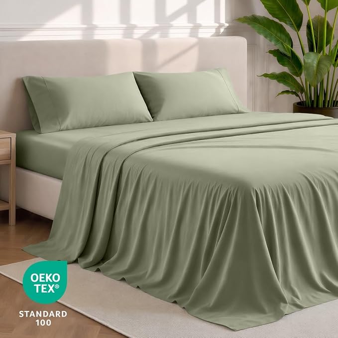 Bare Home Full XL Sheet Set - 1800 Ultra-Soft (Full XL, Sage) | Deep Pockets 6 to 15 Inches, Breathable, Hypoallergenic, Hotel Luxury, Easy Fit, Soft, All-Season