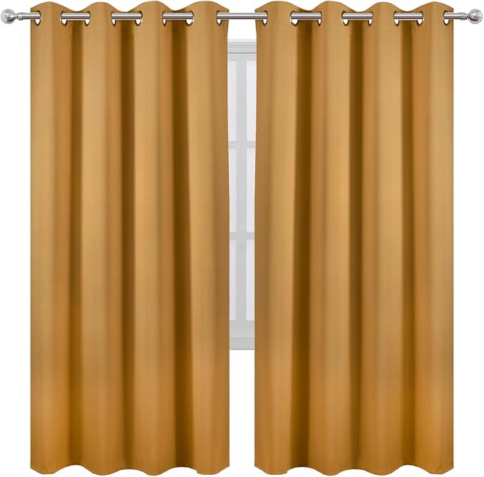 Mustard Yellow Thermal Blackout Curtains/52 x 72 Inch/Set of 2 Panels Room Darkening Curtains for Bedroom