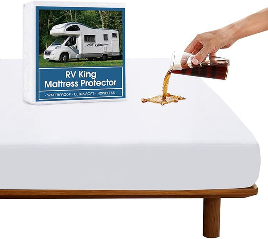 RV King Mattress Protector Waterproof Pad Cover, 72''×80'' | White, up to14'' Depth, Ultra Soft & Breathable, Skin-Friendly, Machine Washable