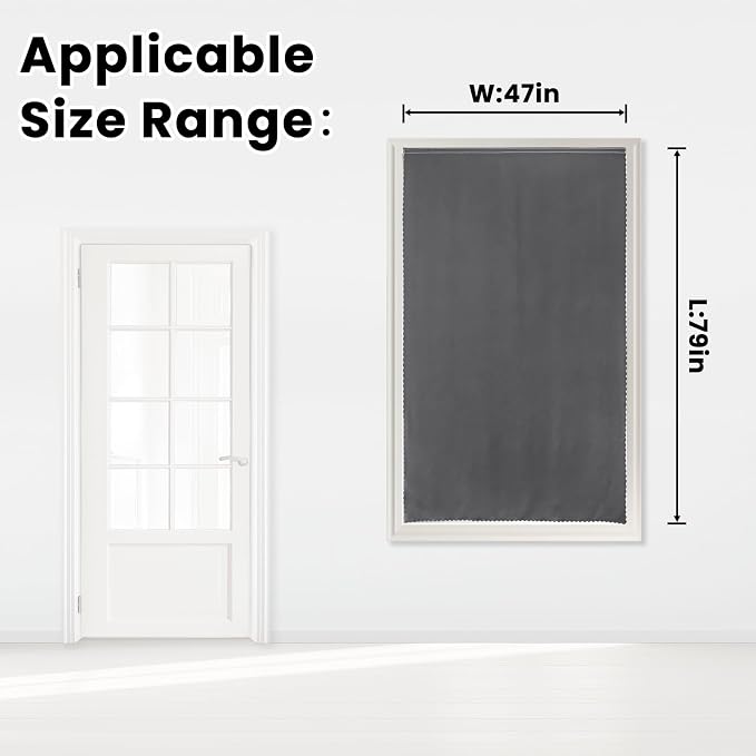 Magic Tape Stick On Curtains Window Shades Pull Down Blackout Window Cover Blackout Curtains for Bedroom No Drillng Self Adhesive Curtains No Rod Small Curtain, 47" W X 79" L, Grey, 1 Panel