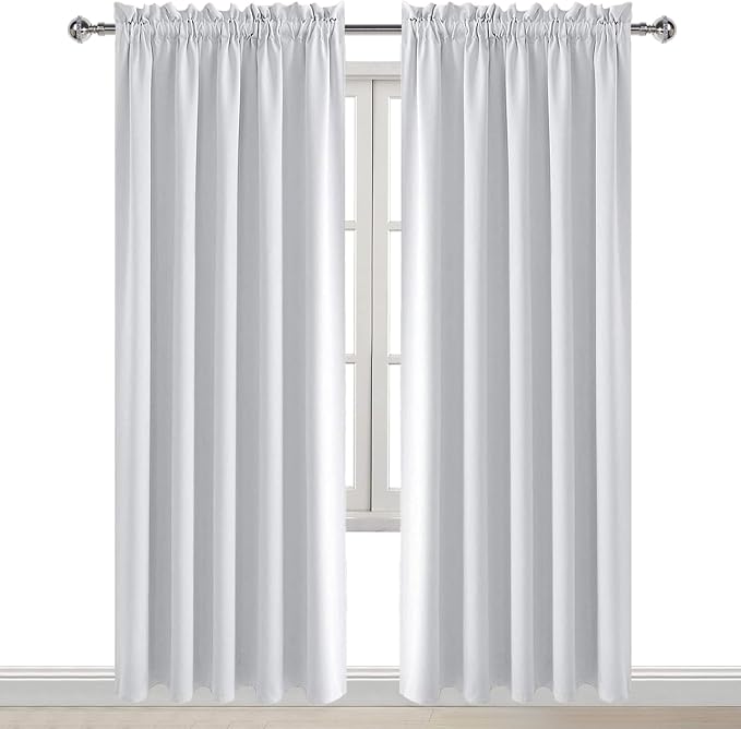 DWCN White Room Darkening Curtains for Bedroom, 60 x 84 inches Long - Energy Saving Privacy Window Drapes, Set of 2 Rod Pocket Curtain Panels | Room Darkening, Thermal Insulated, Light Blocking, Rod Pocket Drapes, Noise Reducing Window Treatments, Grey...