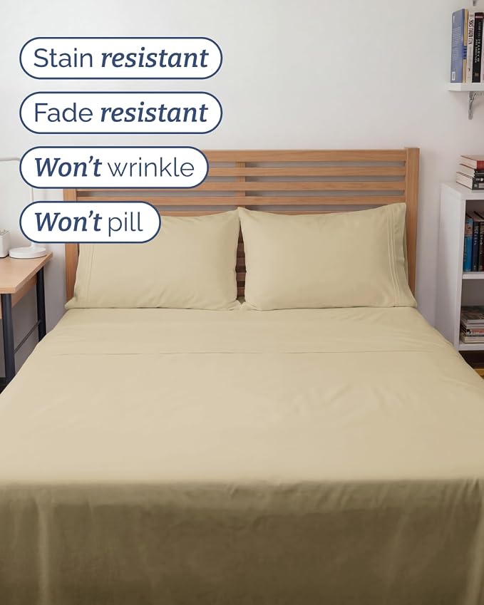 Full XL Sheets - 4 Piece Full XL Sheet Set - Breathable & Cooling - Beige | Hotel Luxury Bedding for Women & Men with Deep Pockets, Ultra-Soft, Comfy, Easy-Fit, Wrinkle Free & Fade Resistant, Oeko-Tex