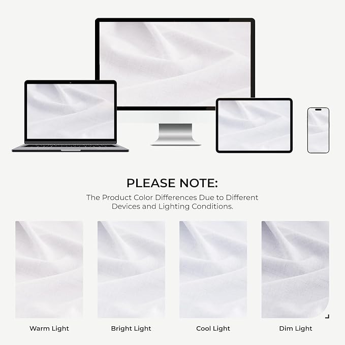 INOVADAY 100% Blackout Linen Curtains for Bedroom 50x96 Inches Bright White | Linen Textured, Light Blocking, Room Darkening, Thermal Insulated, Back Tab Top, Window Curtains for Living Room, 2 Panels