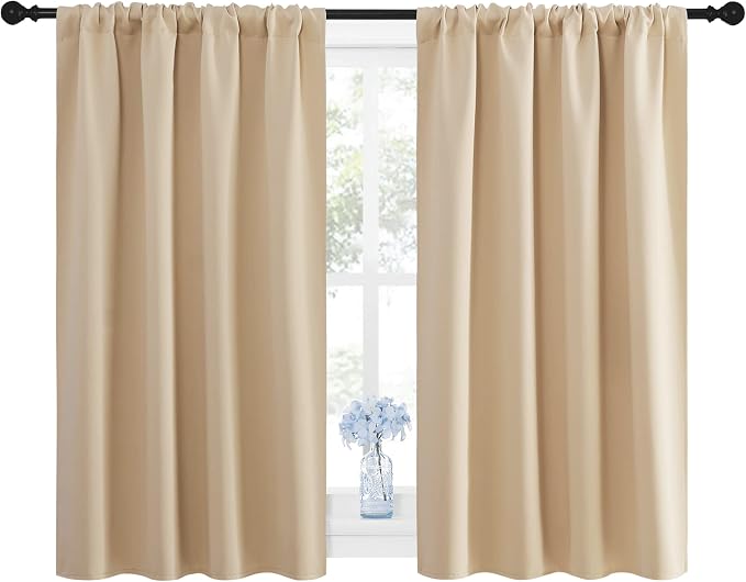 NICETOWN Blackout Room Darkening Curtains - Home Decoration Light & Noise Reducing Thermal Insulated Window Draperies with Rod Pocket Top (Biscotti Beige, Set of 2, 42 inches Wide x 45 inches Long)