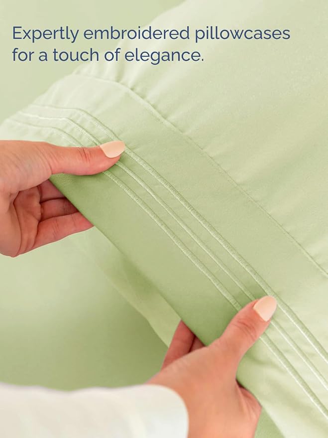 Twin XL 3 Piece Sheet Set - College Dorm Room Essentials - Light Sage Green | Deep Pocket Bed Sheets for Women, Men, Teens & Students, Soft, Cooling, Breathable & Wrinkle Free, Oeko-Tex Bed Sheet Set