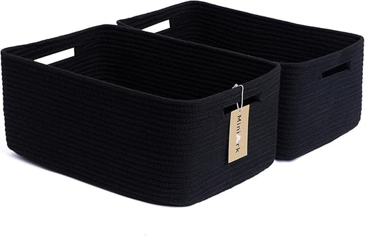 MiniArk Large Storage Baskets for Shelves, 17 x 13 x 7.5” Closet Organizers Bins for Clothes Blanket Towels, Baby Nursery, Toy Baskets Box, Woven Rope Baskets, 2 Packs Black