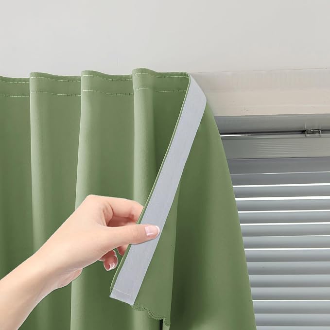 Portable Light Blocking Curtains Self-Stick Design, Removable Adhesive Window Shades for Apartment Office, 71" W x 84" L, Sage Green, 1 Panel