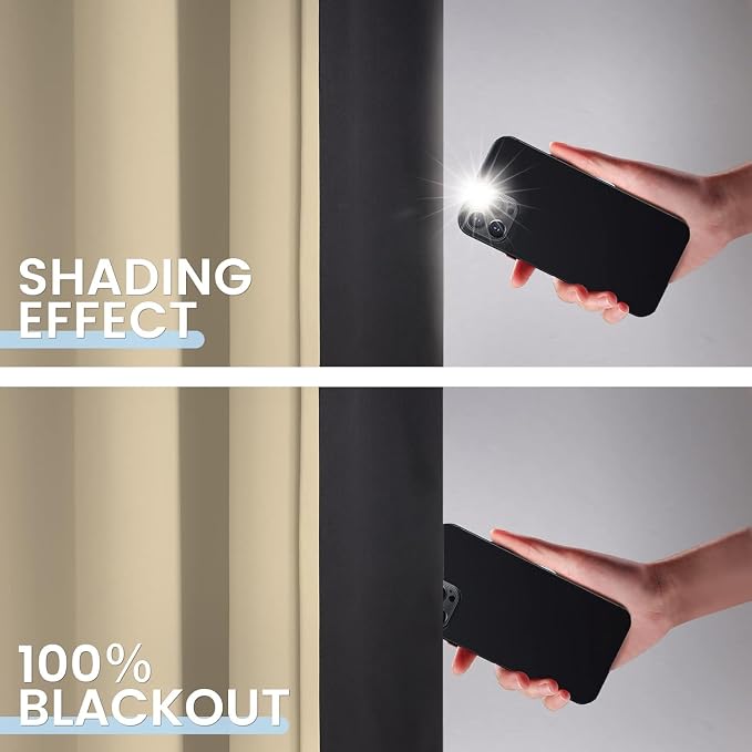 SimpleHome Beige 100% Blackout Curtains Room Darkening Living Room 54 Inch | Curtains for Bedroom,Thermal Insulated Grommet Window Drapes,Curtains for Living Room with Black Back,52 x 54 Inch,2 Panels