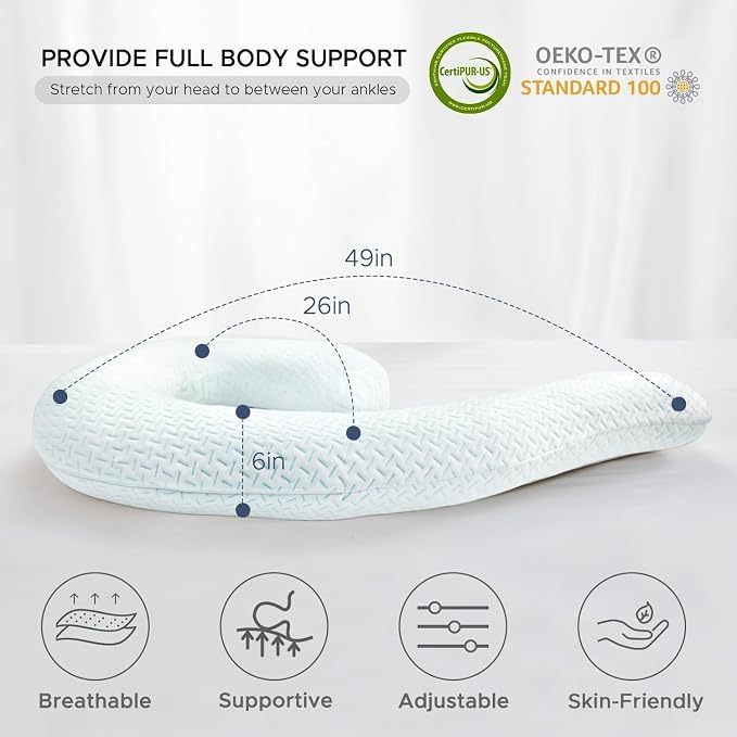 Cooling Body Pillow for Adults Swan Shaped Side Sleeper Pregnancy Pillow 49 Inch