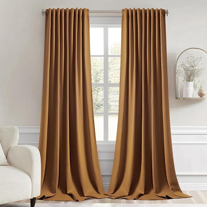 MIULEE Golden Brown Back Tab Blackout Curtains 52x96 Inch Long 2 Panels Set | Rod Pocket Pinch Pleated, Thermal Insulated, Bedroom Living Room Darkening Drapes, Light Blocking Floor to Ceiling Curtains