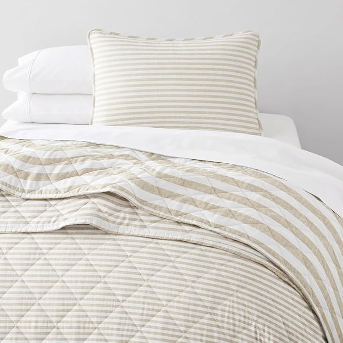 Merit Linens 3 Piece Quilt Set - Super Soft - Lightweight - All Season Quilted Coverlet - Timeless Patterns - Twin/TwinXL Natural