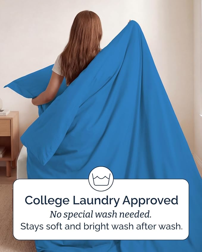 Duvet Cover Twin/Twin XL - 2 Piece with Zipper Closure - Royal Blue | Extra Soft, Breathable, Twin/Twin XL Duvet Cover 68" x 90" w/ 1 Pillow Sham, Zipper Closures & Ties, Women, Men, Kids & Teens
