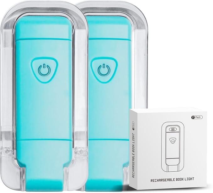 EGWASER Book Light for Reading in Bed, USB Rechargeable Clip on Book Lights, 3 Brightness Adjustable Dimmable Bookmark Light for Eye-Protection, Reading Lamp for Bookworms, Travel (2-Pack Blue)