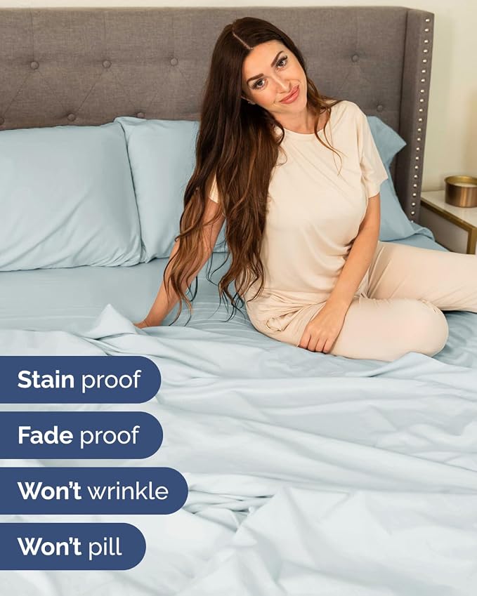 Extra Deep Flex Top Split Head King Sheet Set - 6 Piece Breathable and Cooling Sheets - Hotel Luxury Bedding for Women, Men, Kids & Teens - Easy Secure Fit - Extra Deep Pockets - Ice Blue