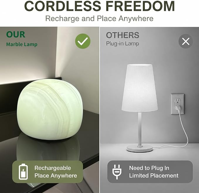 Marmor Marble Lamp Table Lamp Unique Stone Touch Lamp Pat Lamp Type-C 3 Way Bedside Lamp Ambient Light Bedroom Stands Night Light Decorative LED Warm Portable Lamp Rechargeable (Mid Century Modern)
