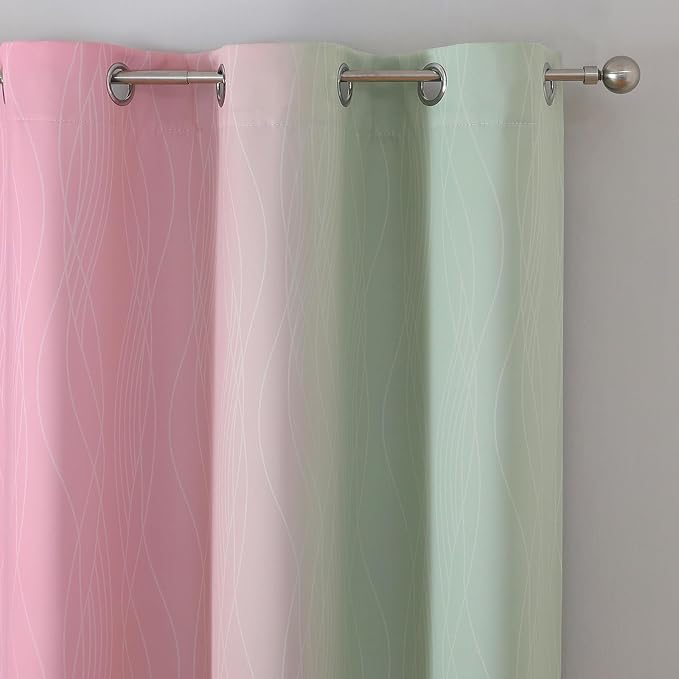 Sage Green and Pink Ombre Blackout Curtains for Bedroom | Room Darkening Curtains 72 Inch Long for Living Room,Thermal Insulated,Light Blocking Grommet Window Drapes,42Wx72L,2 Panels