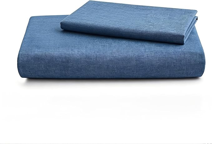 LOVQUE 100% Washed Cotton Duvet Cover, Denim Blue, Twin Size, 68x90 Inches | Breathable, Linen-like, Natural Bedding Set with Zipper Closure, Corner Ties, 1 Cover + 1 Pillowcase, No Comforter