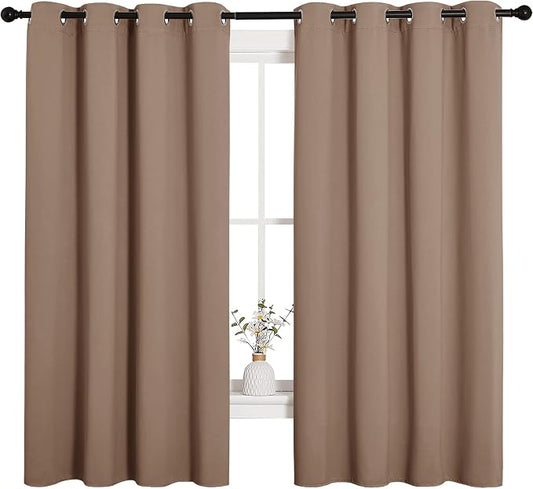 NICETOWN Cappuccino Blackout Curtains for Kitchen 55" w x 68" L 2 Panels | Window Treatment Thermal Insulated Solid Grommet Drapery Panels, Light Blocking Room Darkening Decor for Bedroom Living Room
