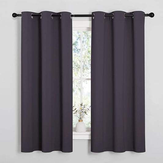 NICETOWN Greyish Purple Blackout Curtains 45 inches Length for Cafe, 2 Panels, 34" Wide, Thermal Insulated Decoration Drapes for Small Window