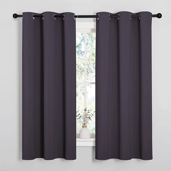 NICETOWN Greyish Purple Blackout Curtains, 2 Panels, 34" x 63" | Thermal Insulated Decoration Drapes for Kitchen, Small Window
