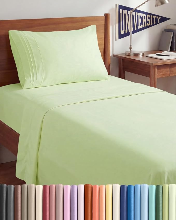 Twin XL 3 Piece Sheet Set - College Dorm Room Essentials - Light Sage Green | Deep Pocket Bed Sheets for Women, Men, Teens & Students, Soft, Cooling, Breathable & Wrinkle Free, Oeko-Tex Bed Sheet Set