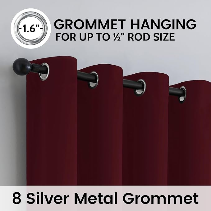 SimpleHome Wine red 100% Blackout Curtains Room Darkening Living Room 84L | Curtains for Bedroom,Thermal Insulated Grommet Window Drapes,Curtains for Living Room with Black Back,52 x 84 Inch,2 Panels