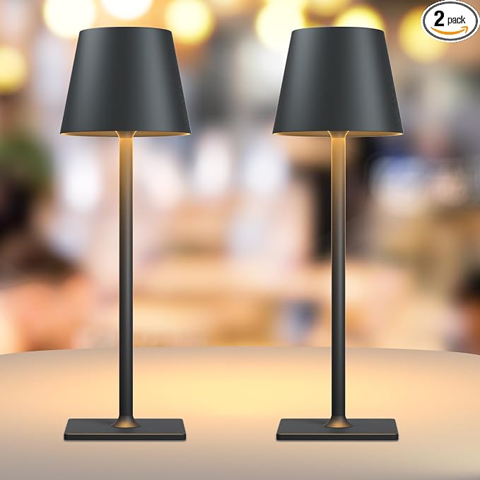 Yogaret 2 Pack Rechargeable Table Lamps,Cordless Lamp with 6000mAh Battery Operated, Portable Indoor/Outdoor Table Lamp for Patio Restaurant Home Dinner Dining Kitchen,Waterproof & Wireless | Portable table lights set of 2 wireless battery operated lam...