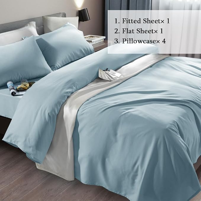 SONORO KATE Bed Sheet Set Super Soft Microfiber 1800 Series Luxury Egyptian Sheets Fit 18-24 Inch Deep Pocket Mattress Wrinkle-6 Piece (Spa Blue, Full)