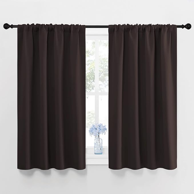 NICETOWN Blackout Curtain Panels 45 inches Long - Noise Reducing Thermal Insulated Solid Rod Pocket Window Drapes/Draperies for Kids Room (Toffee Brown, 1 Pair, 42 inches by 45 Inch)