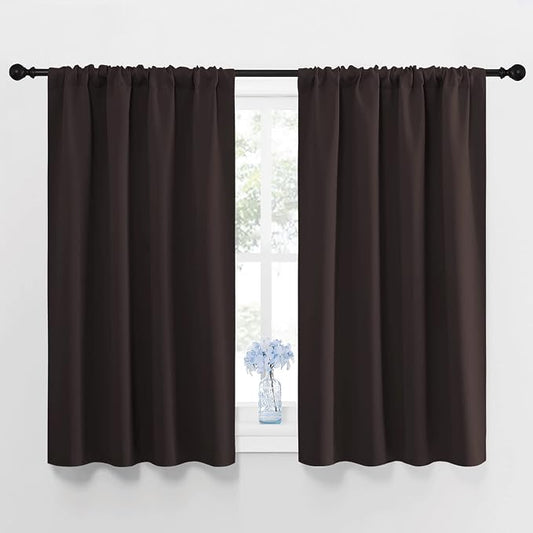 NICETOWN Blackout Curtain Panels 45 inches Long - Noise Reducing Thermal Insulated Solid Rod Pocket Window Drapes/Draperies for Kids Room (Toffee Brown, 1 Pair, 42 inches by 45 Inch)