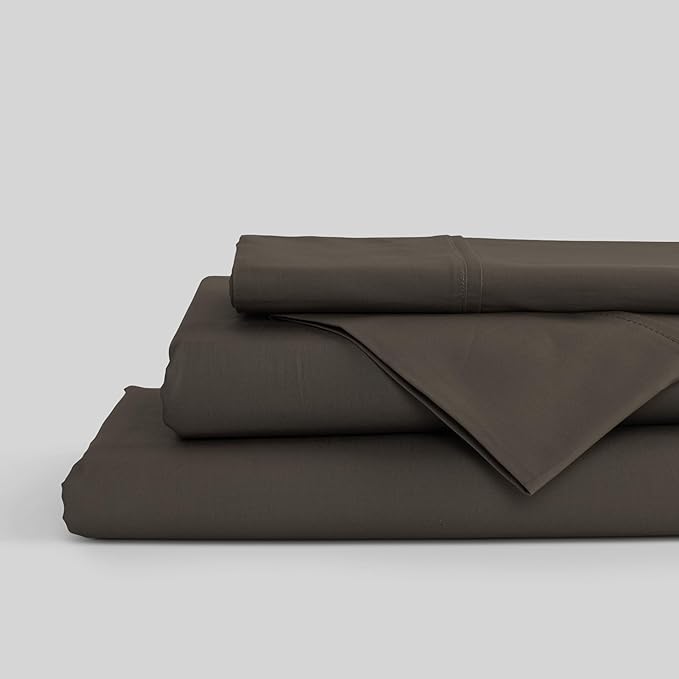 Linen Home 100% Cotton Percale Sheets King Size, Smoky Charcoal, Deep Pocket, 4 Pieces Set - 1 Flat, 1 Deep Pocket Fitted Sheet and 2 Pillowcases, Crisp Cool and Strong Bed Linen