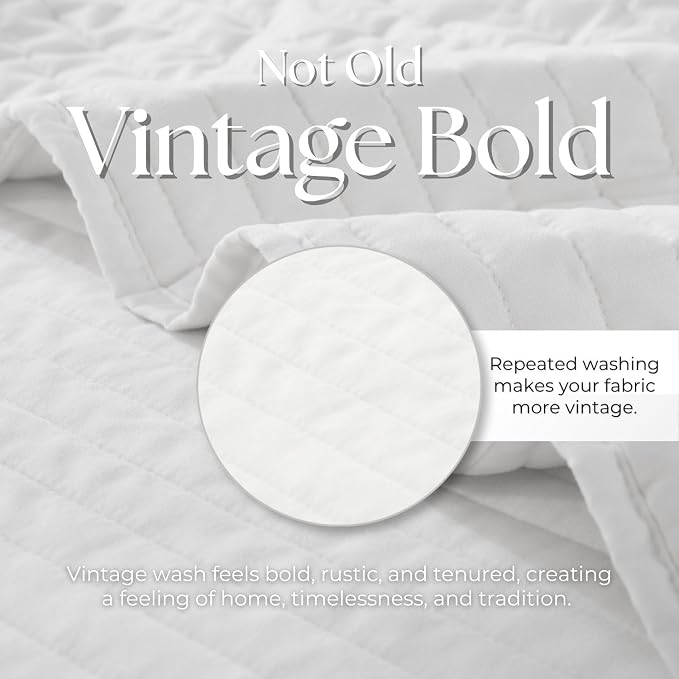 DOWN HOME Twin Quilt Bedding Set with Sham, Vintage Washed Soft Quilted Blanket Thin Comforter Lightweight Bedspread Coverlet Bed Cover, Brushed Microfiber Stripe Stitching, Snow White, 66"x92"