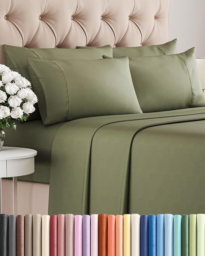 Full 6 Piece Bed Sheet Set - Soft, Breathable & Cooling Sheets - Sage Green | Ultra-Soft Hotel Luxury Bedding Set with 8-16 Inch Deep Pockets, 1 Flat & 1 Fitted Sheet & 4 Pillowcases, Wrinkle & Fade Free
