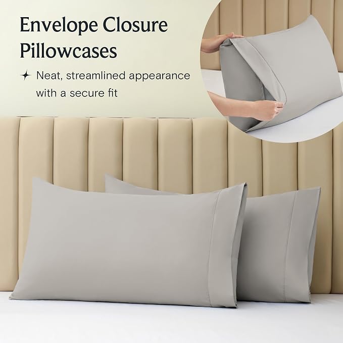 LuxClub 4 PC California King Sheet Set, Deep Pockets Wrinkle Free Cooling Bed Sheets Hotel Bedding for Women, Men, Includes 1 Fitted Sheet, 1 Flat Sheet and 2 Pillowcases-Light Taupe | LuxClub Silky Fitted Sheet & Pillowcase Sets, Breathable Hotel Luxu...