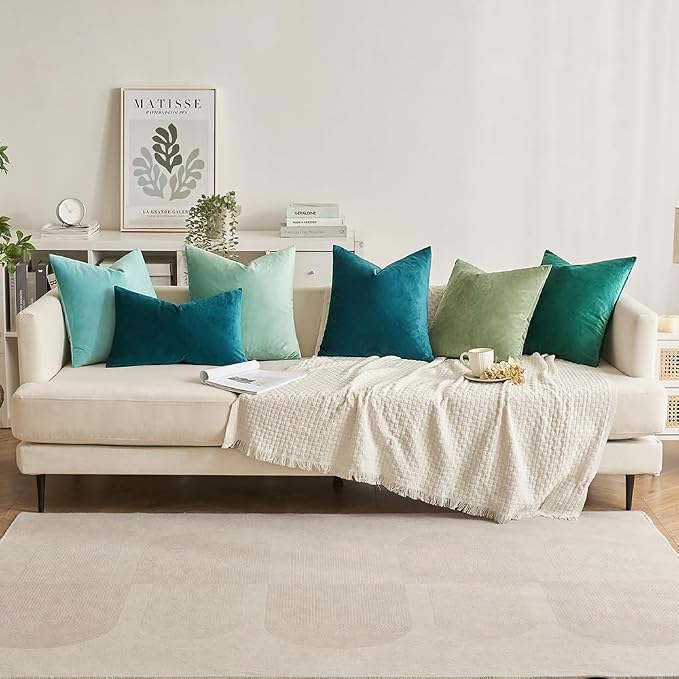 MIULEE Velvet Throw Pillow Covers 16x16 Inch Pack of 2 Teal | Soft Solid Small Decorative Pillow Covers, Modern Luxury Home Decor, for Couch Chair Sofa Bedroom Livingroom Car