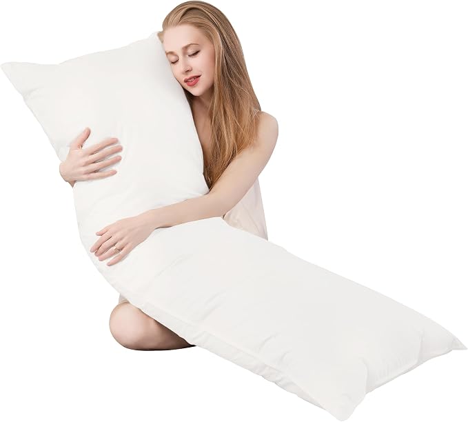 Goose Down Body Pillows for Adults, Large Body Pillow for Side Sleeper, Hugging Feather Body Pillow Insert, Cooling Full Length Long Pillow for Bed with 100% Organic Cotton Shell, (White 20"x72")