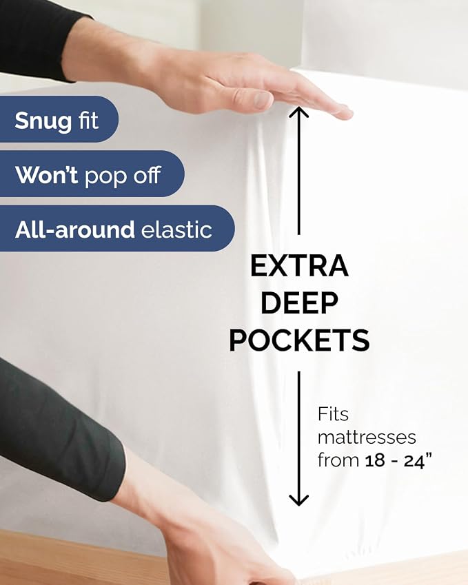 Extra Deep Flex Top Split Head King Sheet Set - 6 Piece Breathable and Cooling Sheets - Hotel Luxury Bedding for Women, Men, Kids & Teens - Easy Secure Fit - Extra Deep Pockets - Antique White