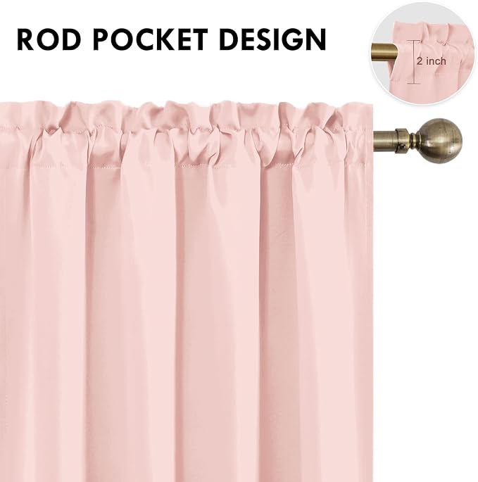 DWCN Short Blackout Curtains 52 x 36 Inch for Kitchen RV Bunk Blush Pink | 2 Panels Set, Kitchen Window Curtains Over Sink, Thermal Insulated, Light Blocking, Rod Pocket Drapes for Small Window