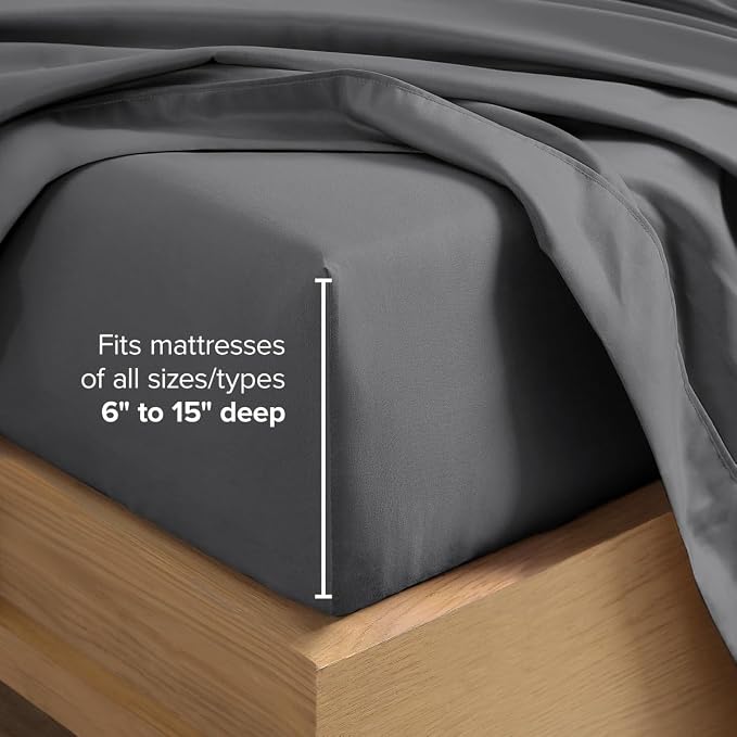 Bare Home Short Queen Sheet Set - 1800 Ultra-Soft (Queen Short, Grey) | Deep Pockets 6 to 15 Inches, Breathable, Hypoallergenic, Hotel Luxury, Easy Fit, Soft, All-Season