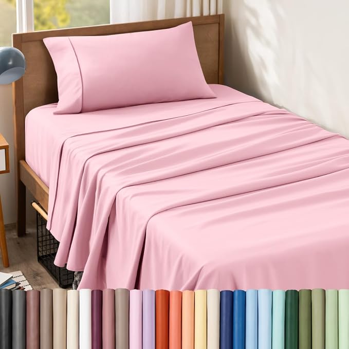 Bare Home Twin Sheet Set - 1800 Ultra-Soft (Twin, Light Pink) | Deep Pockets 6 to 15 Inches, Breathable, Hypoallergenic, Hotel Luxury, Easy Fit, Soft, All-Season