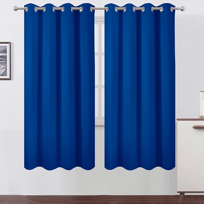 Blackout Curtains 66 x 72 Inch Long Royal Blue Curtains Set of 2 Panels Room Darkening Curtains for Bedroom and Living Room