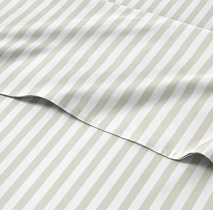 Cal King 4 Piece Striped Sheet Set - Breathable & Cooling - Metro Pinstripe | 1 Flat, 1 Fitted & 2 Pillowcases w/ Deep Pockets, Luxury Striped Bedding, Soft, Breathable & Cooling, Wrinkle & Fade Free
