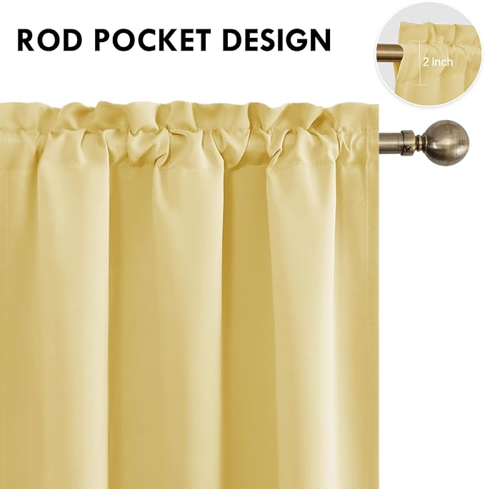 DWCN Blackout Curtains for Bedroom Living Room 38 x 63 Inch Long 2 Panels | Room Darkening, Thermal Insulated, Light Blocking, Rod Pocket Drapes, Noise Reducing Window Treatments, Light Yellow