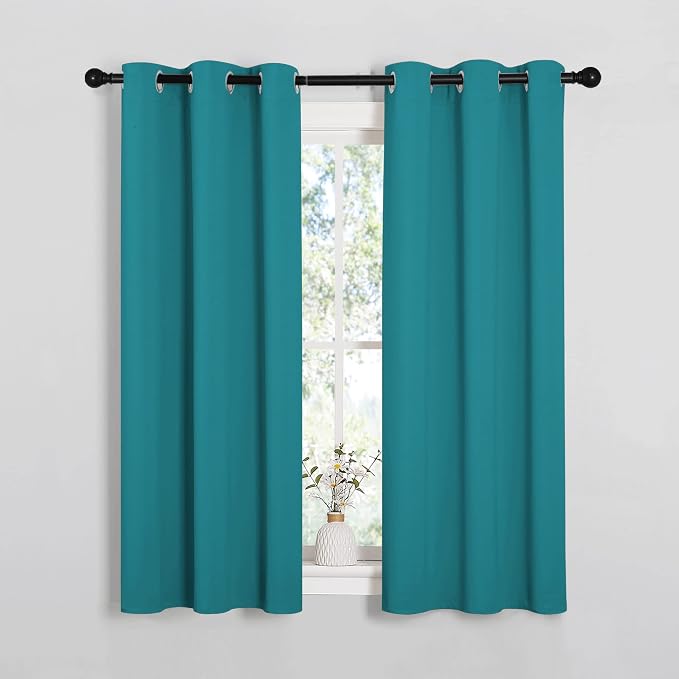 NICETOWN Room Darkening Curtains, 2 Panels, W34 x 54-inch, Peacock Teal | Thermal Insulated Grommet Blackout Curtains for Modern Casual Elegant Bedroom Kids Room Theme Decoration