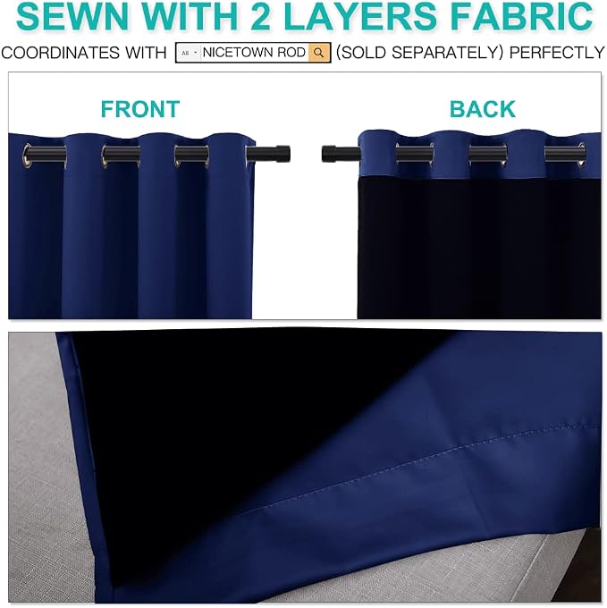 NICETOWN Royal Blue Blackout Curtains for Guest Room 52" w x 84" L 2 Panels | 100% Room Darkening Thermal Insulated Energy Efficiency Window Draperies Decor, Full Shading for Shift Worker Light Sleepers